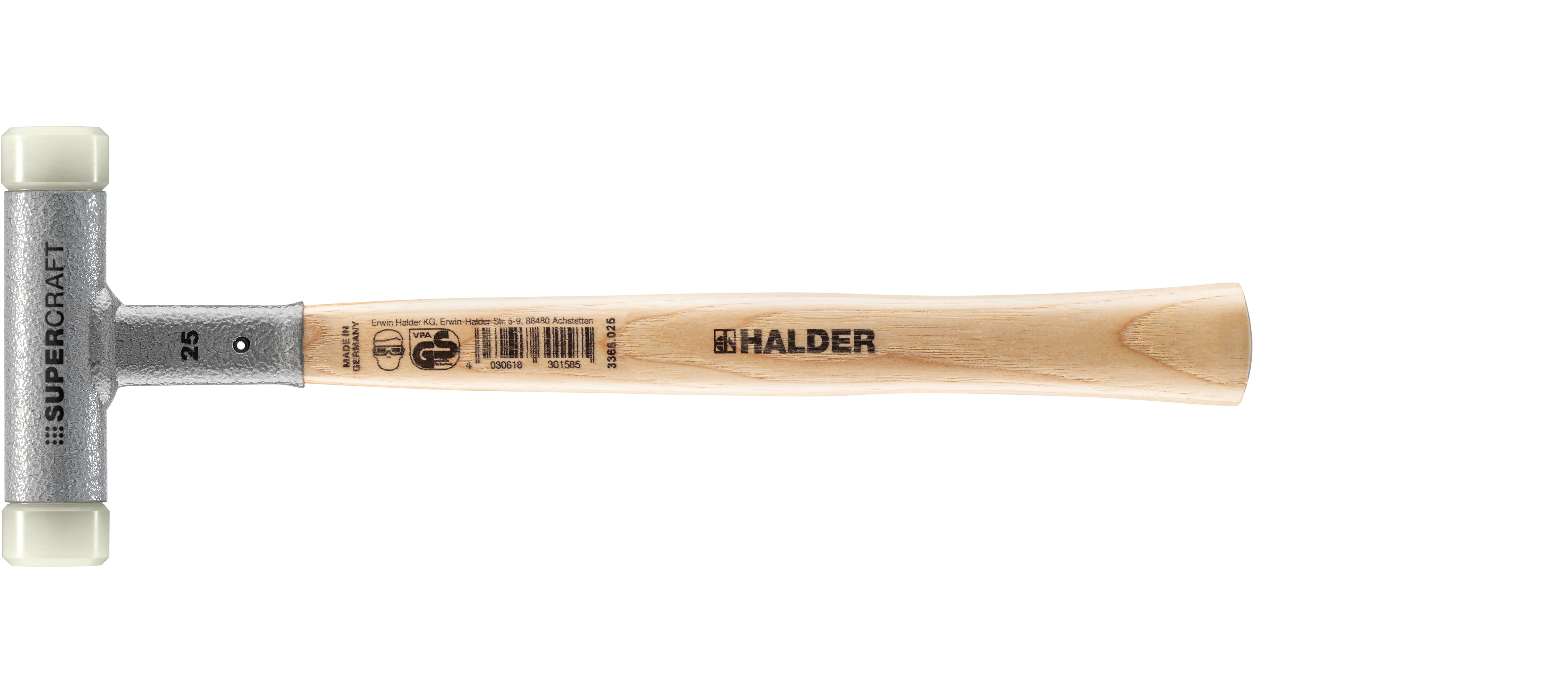 HALDER SIZE 25 SUPERCRAFT-MALLET NON-REBOUND, HICKORY HANDLE, SIZE .98" NYLON FACES | 3366.025