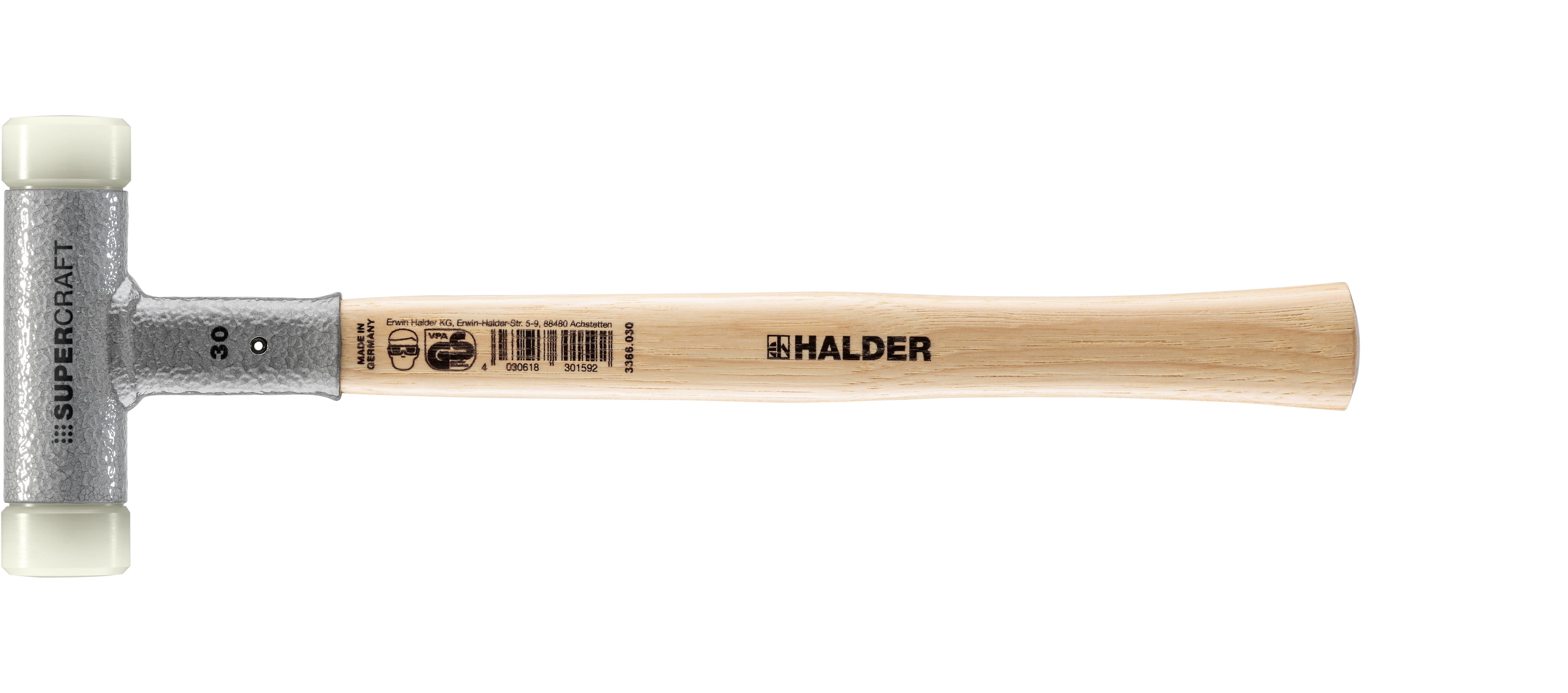 HALDER SIZE 30 SUPERCRAFT-MALLET NON-REBOUND, HICKORY HANDLE, SIZE 1.18"  NYLON FACES | 3366.030
