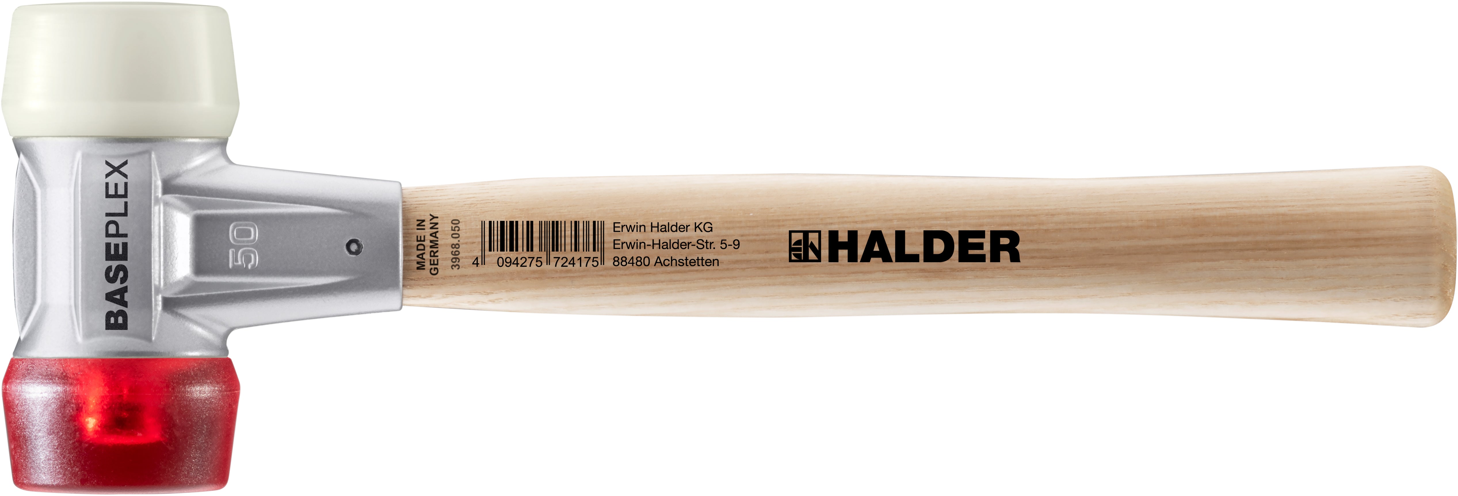 HALDER SIZE 50 BASEPLEX HAMMER WITH RED PLASTIC & OFFWHITE NYLON INSERTS | 3968.050