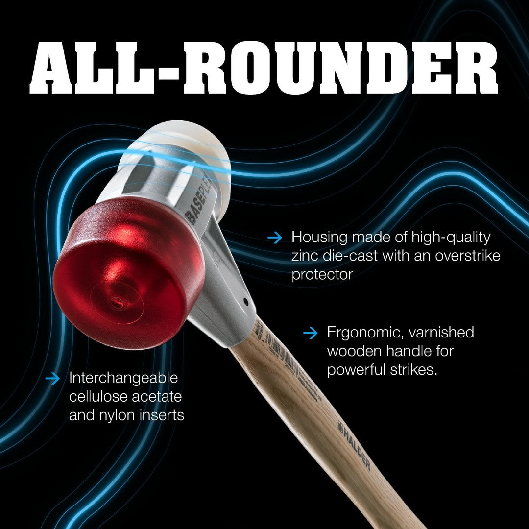 HALDER SIZE 50 BASEPLEX HAMMER WITH RED PLASTIC & OFFWHITE NYLON INSERTS | 3968.050