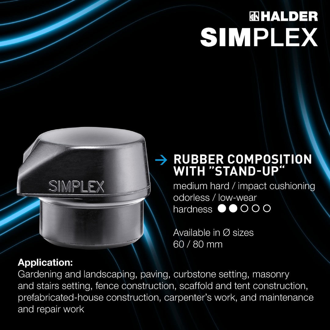 HALDER SIZE 60 SIMPLEX MALLET WITH SIZE 2.36" BLACK COMPOSITE RUBBER "STAND-UP" & WHITE SUPERPLASTIC FACES | 3027.260