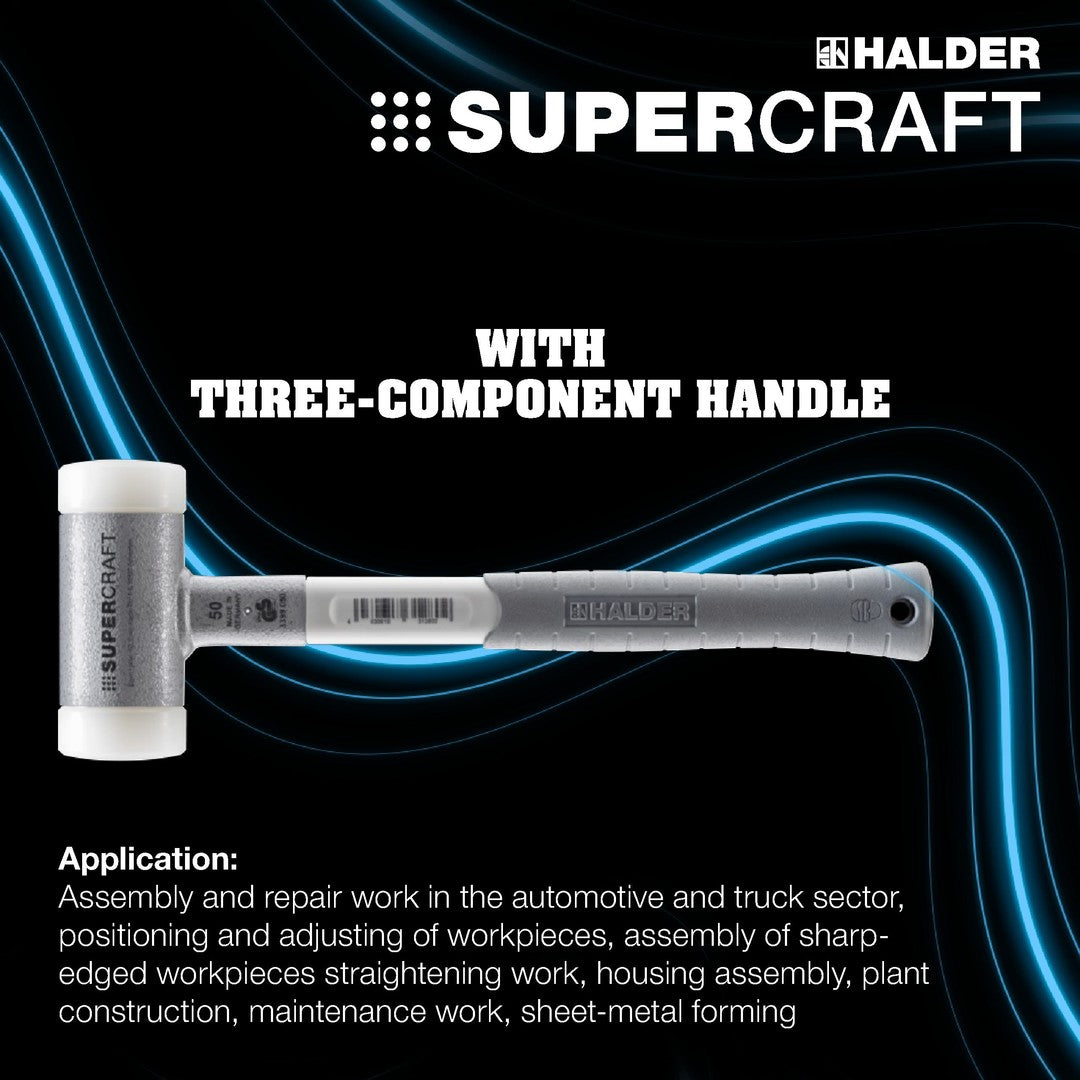 HALDER SIZE 40 SUPERCRAFT-MALLET NON-REBOUND, WITH FIBERGLASS HANDLE & RUBBER GRIP, SIZE 1.57" NYLON FACES | 3399.040